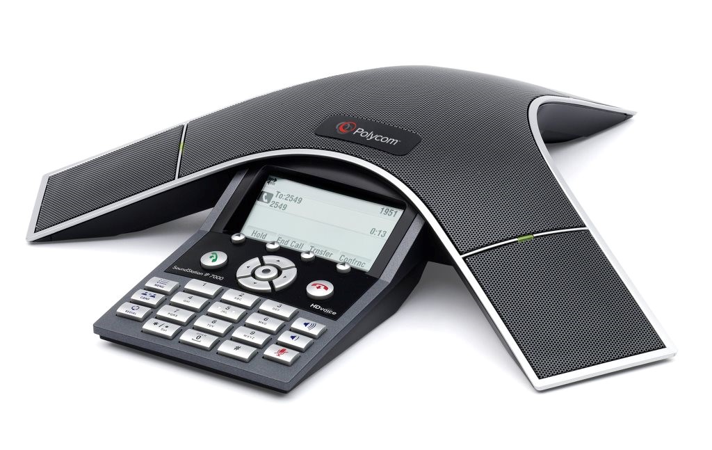 image of a polycom conference telephone