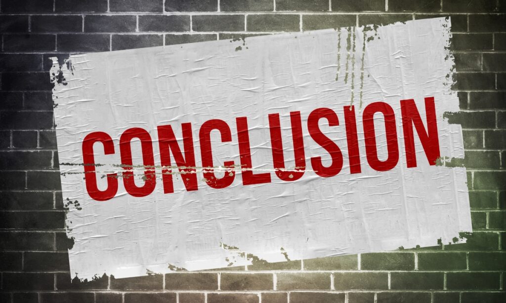 a piece of duct tape with the word "conclusion" painted in red