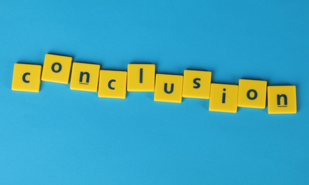 yellow letter squares that spell out "conclusion"