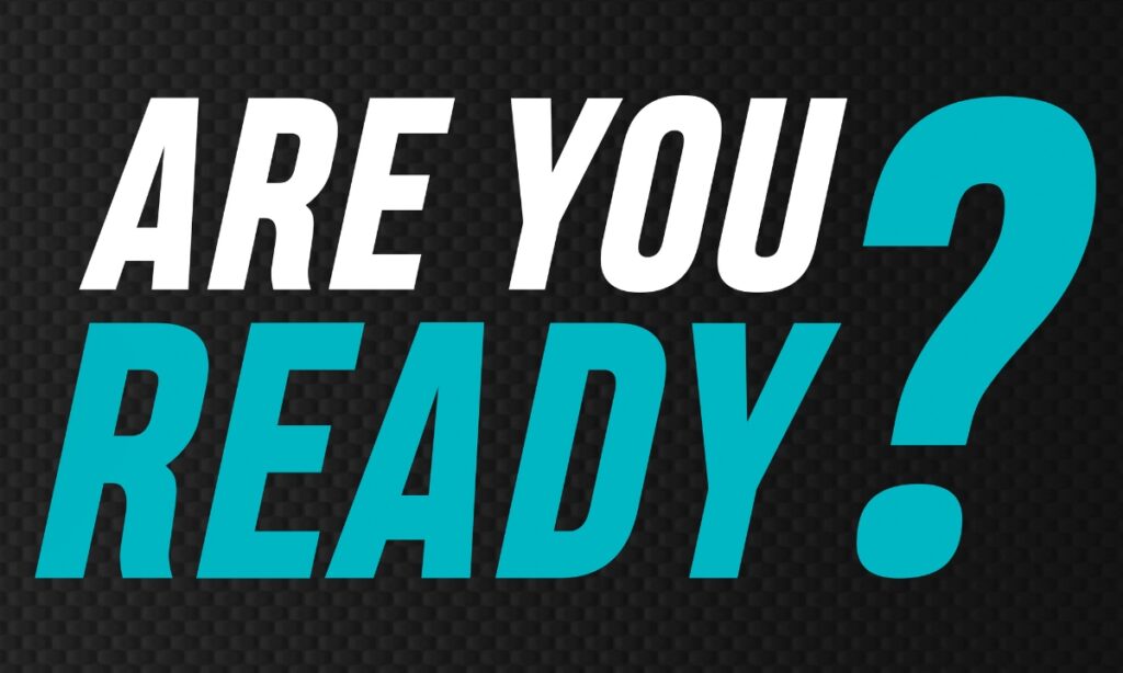 a black background textured like a yoga mat that has "are you ready?" written on it