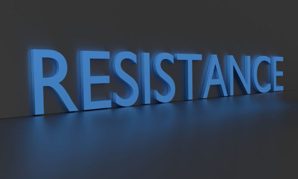 The word resistance in blue letting 